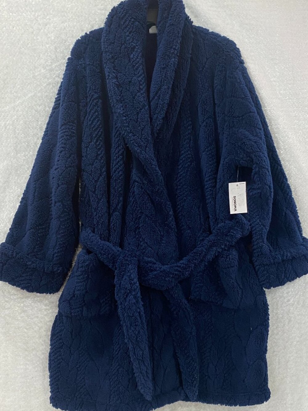 Sonoma Plush Robe Bathrobe Women's XL Blue Knee Length Plush Faux Fur Textured